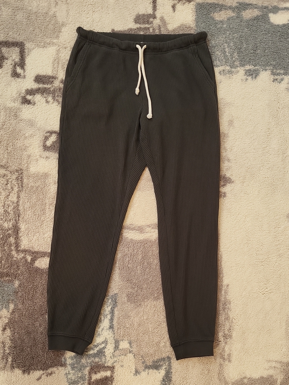 aerie Charcoal Waffle Knit Drawstring Joggers with White Cord